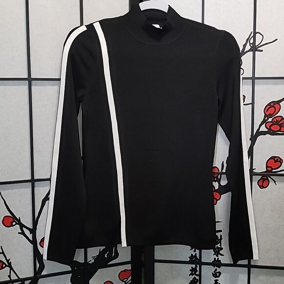 Reiss Anna Contrast Stripe Long Sleeve Top in Black/White - Picture 2 of 8